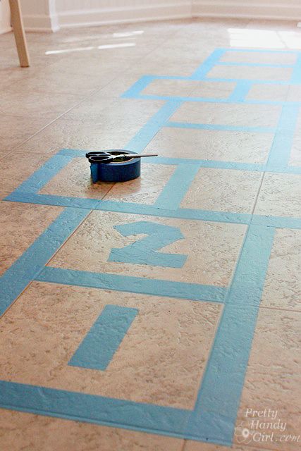 Need an activity to do indoors that will help the kids burn off a little excess energy? An Indoor Hopscotch Game with Painter’s Tape is just the thing you need. Indoor Hopscotch, Painters Tape Art, Hopscotch Game, Tape Art, Indoor Fun, Crafty Kids, Diy Games, Children's Ministry, Painters Tape