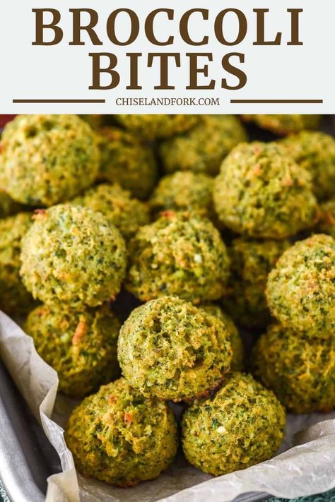 Crispy on the outside and cheesy inside, these broccoli bites are a delicious way to serve veggies to picky eaters. #broccolibites #broccoliballs #broccoli | chiselandfork.com Delish Appetizers, Picky Bits, Broccoli Bites, Food Processor Uses, Best Vegetable Recipes, Easy Vegetable Recipes, Potluck Side Dishes, Meatless Monday Recipes, Appetizer Dishes