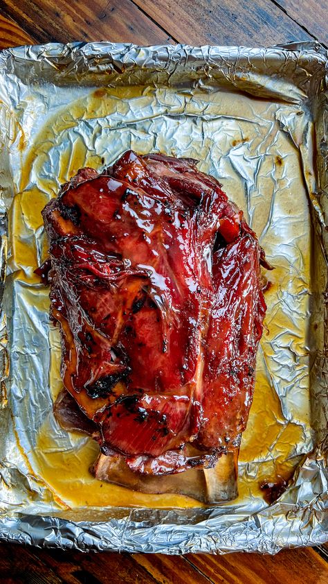 PULLED SMOKED VENISON HOLIDAY HAM WITH SORGHUM BROWN SUGAR GLAZE Venison Smoker Recipes, Venison Roast Oven, Smoked Deer Roast, Smoked Venison Roast Recipe, Venison Shoulder Roast, Deer Ham, Smoked Venison Roast, Venison Shank Recipe, Deer Roast