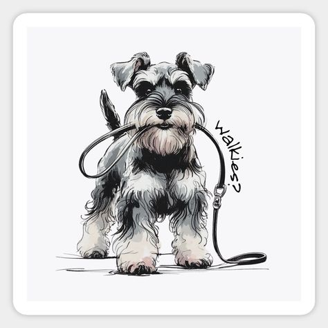 This miniature Schnauzer is ready to go for a walk. Who can say "no" to that sweet face? -- Choose from our vast selection of stickers to match with your favorite design to make the perfect customized sticker/decal. Perfect to put on water bottles, laptops, hard hats, and car windows. Everything from favorite TV show stickers to funny stickers. For men, women, boys, and girls. Watercolor Schnauzer, Schnauzer Tattoo, Schnauzer Drawing, Schnauzers Funny, Schnoodle Dog, Schnauzer Print, Schnauzer Grooming, Pet Grooming Salon, Schnauzer Art