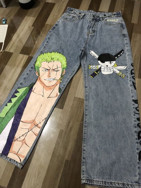 ZORO CUSTOM PANTS BY PRENZONE Anime Pants, Custom Pants, Painted Clothes Diy, Alt Outfits, Diy Clothes Design, Anime Inspired Outfits, Painted Jeans, Painted Clothes, Cute Diys