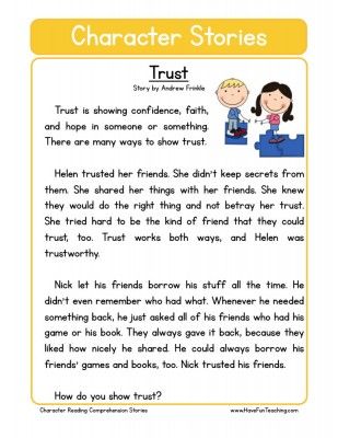 Character Reading Comprehension Worksheets Responsibility Worksheet, Character Reading, Character Stories, Teaching Reading Comprehension, Reading Comprehension For Kids, English Stories For Kids, Reading Comprehension Lessons, Moral Stories For Kids, Have Fun Teaching