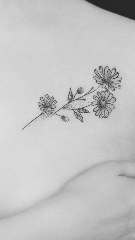 Aster Tattoo, Aster Flower Tattoos, Daisy Tattoo Designs, Daisy Flower Tattoos, Tattoo Placements, Polynesian Tattoos, Nature Tattoo, Summer Tattoo, Aster Flower