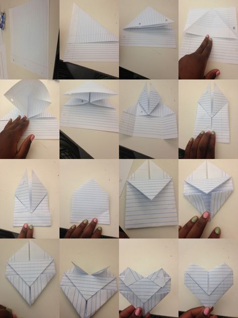 Just made this-it was easy :) cute way to fold a love note! Folding Paper Into A Heart, How To Fold A Envelope Paper, How To Fold Heart Paper, Fun Ways To Fold Paper, Fold A Heart Out Of Paper, Fold Heart Paper, Folded Letter Ideas, Folding Notes Diy, Ways To Fold Paper Note