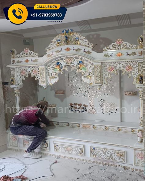 Temple Exterior Design, Marbal Mandir Home, Marble Mandir Design, Marble Temple Design, Dream Decorations, Marble Mandir, Bengali Aesthetic, Marble Temple, Temple Room