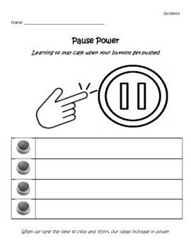 There are 2 worksheets (K4-1 & 2-5th)...I do this activity with students who have a challenging time controlling their impulses in a positive and healthy way. We read the book, "Pause Power" and then we do the worksheet together. One worksheet already as the strategies/calming tools on them and the other one is blank which is for the older grades to have to come up with their own ideas. Self Management Activities For Kids, Sel Interventions, Impulse Control Worksheets, Emotional Journal, Vision Board Worksheet, Therapeutic Interventions, Group Therapy Activities, School Counselor Office, Therapy Techniques