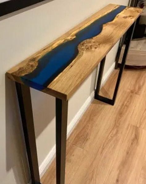 Custom Console Table, Epoxy And Wood, Console Table Wood, Table Epoxy, Narrow Console Table, Table Custom, Epoxy Resin Table, Wood Items, Hall Table