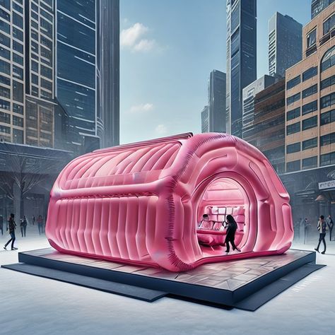 Brand pop-up store,inflatable Soft house by Brand, pink bubbles walls, outdoor snowscape, creativestore design, conceptual design, imaginative, Organic/ ECOarchitecture, Neo-futurism, extreme long shot, 8K Immersive Pop Up Store, Pop Up Store Concept, Inflatable Architecture, Neo Futurism, Bubble House, Store Concept, Architecture Drawing Plan, Bubble Wall, Eco Architecture