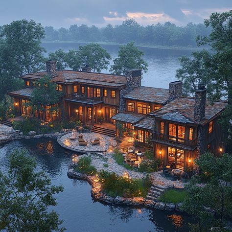 Immerse in nature's embrace at this Lakefront Lodge, 10,000 sqft on Minnesota's serene lakeside. The overcast sky color grading highlights textures, reflecting Minnesota's beauty. Let this AI-rendered masterpiece inspire your Prairie Style lodge dreams. Can you hear the lake's gentle splash or feel the cool lakeside breeze? Share your thoughts below! 🌿🏞️ #DreamHomeInspiration #LuxuryInteriors #PrairieStyle #LakefrontLodge #LakeView #LuxuryLiving #LuxuryDesign #LuxuryLifestyle #HomeGoals #InspiringHomes #LuxuryTravel #MinnesotaLakeside Cool Mansions, Minnesota Nature, Rock Houses, House View, Lakeside Living, House Pool, Imaginary World, Dream Life House, Homes Ideas