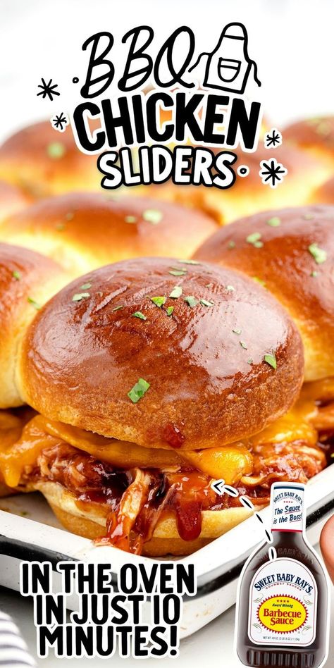 BBQ Chicken Sliders Barbecue Sliders, Bbq Chicken Sliders Recipes, Bbq Sliders, Chicken Buns, Sliders Recipes Chicken, Bbq Chicken Sliders, Barbecue Sandwiches, Tender Shredded Chicken, Shredded Bbq Chicken