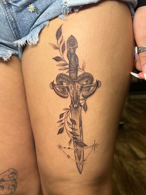 Capricorn Back Tattoo Women, Capricorn Tattoo Thigh, Capricorn Chest Tattoo For Women, Aries Goat Tattoo, Capricorn Snake Tattoo, Capricorn Forearm Tattoo, Sagittarius Capricorn Tattoo, Capricorn Witch Tattoo, Capricorn Goat Tattoo For Women