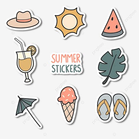 Beach Stickers Aesthetic Printable, Summer Stickers Aesthetic Printable, Summer Clipart Free Printable, Summer Ideas Drawing, Cute Beach Stickers, Summer Sticker Ideas, Summer Journal Stickers, Aesthetic Summer Stickers, Beach Aesthetic Stickers