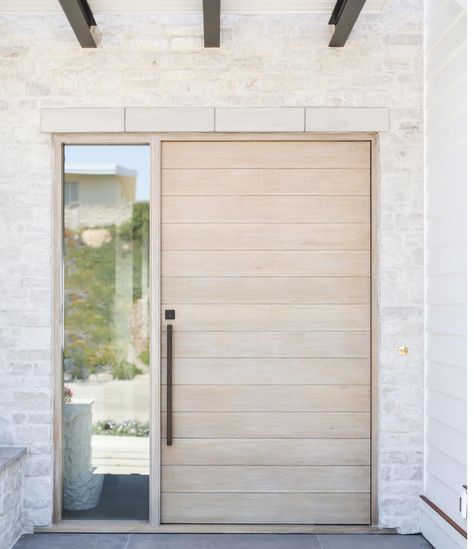 Beautiful light wood and stone modern entry A House, Front Door, Wood, Glass, White