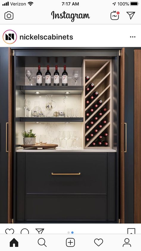 Ikea Home Bar, Bar Nook, Home Bar Ideas, Wine Closet, Home Bar Cabinet, Home Bar Rooms, Modern Home Bar, Home Wine Cellars, Decoration Restaurant