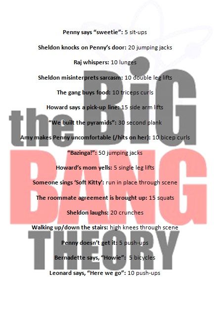 The Big Bang Theory Workout! @Annie Fletcher @Jade Fletcher Elias Tv Workout, Tv Show Workouts, Movie Workouts, Workout Barbie, Tv Workouts, Living Healthy, Leg Lifts, The Big Bang Theory, Workout Games