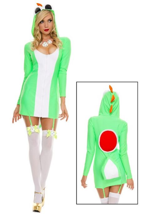 Sexy Yoshi Yoshi Costume Diy Women, Yoshi Costume Diy, Ridiculous Costumes, Costume Diy Women, Super Mario Bros Costumes, Mario Kart Costumes, Yoshi Costume, Dress With Garter, Mario Bros Costume