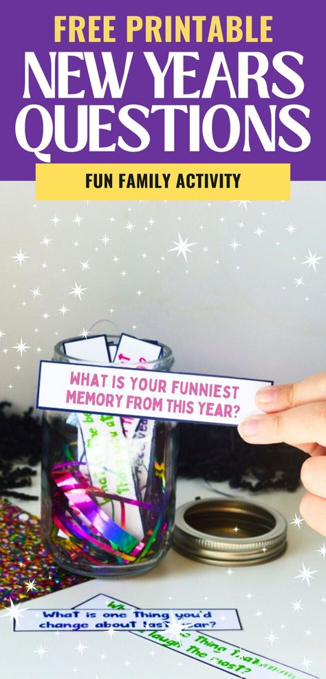 Make New Year's Eve fun with this printable New Year's Questions Activity! It's the perfect group activity for New Year's!rnrnNew Year's Questions Activity | New Year's Game for Adults | New Year's Eve Activity | New Year's Family Activity | New Year's Questions | New Year's Questions Printable Free | New Year's Eve Family Activity | Down Redbud Drive rnrn#newyearseve #questions #newyearsquestions #familyactivity #freeprintable #familygame New Year Activity For Kids, New Year Eve Kids Activities, New Year Activity, Kids Sensory Activities, Family New Years Eve, New Year's Eve Crafts, New Year's Eve Activities, Christmas Activities For Families, January Activities