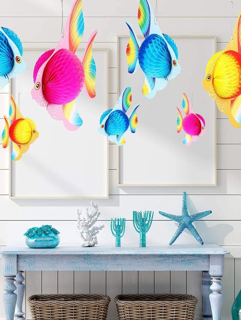 3pcs Fish Design Honeycomb BallI discovered amazing products on SHEIN.com, come check them out! The Little Mermaid Musical, Octonauts Party, Ocean Theme Birthday, Paper Fish, Tissue Pom Poms, Sky Lanterns, Tissue Paper Pom Poms, Paper Pom Poms, Fishing Decor