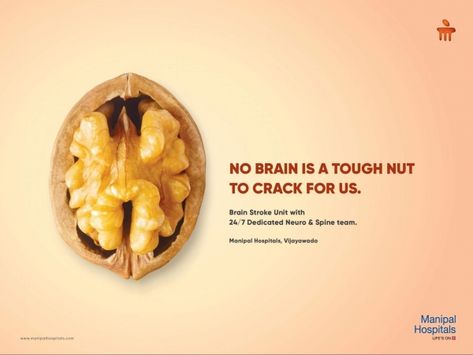 This technique represents an object by making it look like it’s something else. It’s commonly found in visual advertisements, like the one below, which is a classic.  Studies show that nuts are good for your brain, which is one of the reasons why this representation is so effective.   It might not be an innovative idea, but the ad also uses creative copy to send a powerful message, which is supposed to appeal to logic and raise awareness.  The image source is mentioned in the article. Walnut Brain, Top Perspective, Healthcare Ads, Visual Puns, Ad Of The World, Visual Metaphor, Commercial Ads, Brand Advertising, Ads Of The World