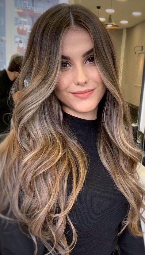 Fall Bayalage Light Brown, Honey Blonde Balayage Brunettes Caramel Highlights Fall Hair, Gold Balyage Long Hair, Brown Eyes Balayage Hair, Trendy Hair Colours 2023, Spring Highlights For Brunettes 2023, Brunette Hair With Blonde Highlights And Lowlights, Fall Hair Color For Light Brunettes, Cold Tone Hair Color