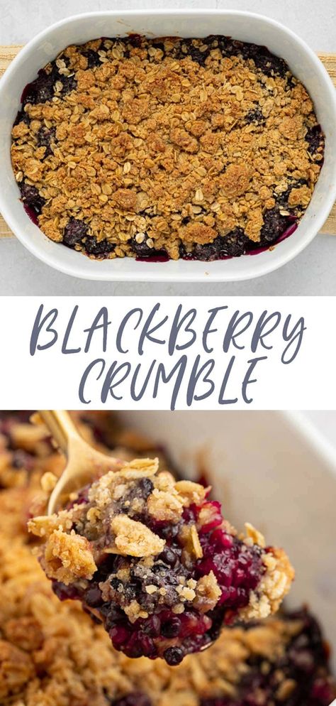 This blackberry crumble is perfectly sweet with an irresistible crumb topping! Slightly sour fresh blackberries are balanced out with a touch of sugar, then topped with a buttery oat crumble. Serve this blackberry crumble warm with a scoop of cold vanilla ice cream for a delicious summertime (or anytime) dessert! Fruit Crumble Recipe, Blackberry Crumble, Berry Recipes, Blackberry Recipes, Fruit Crumble, Berry Crumble, Homemade Recipes Dessert, Oat Crumble, Homemade Dessert