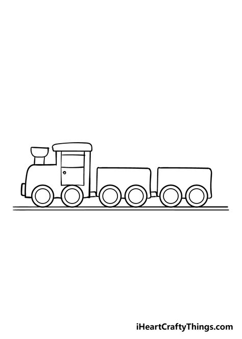 Train Cute Drawing, Simple Train Painting, Mini Train Tattoo, Train Doodle Easy, How To Draw A Train Step By Step, Train Line Drawing, Tiny Train Tattoo, How To Draw Train, Train Drawing Kids