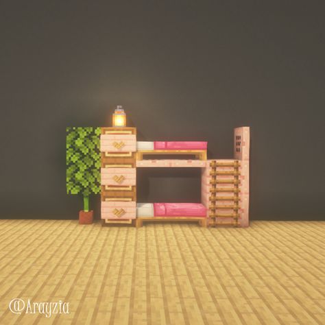 Mincraft Idea Bunk Bed, Bed Rooms Ideas Minecraft, Minecraft Bed Inspiration, Bed Minecraft Ideas Aesthetic, Minecraft Pink Decoration, Minecraft Pink Bedroom Ideas, Cherry Furniture Minecraft, Bedroom Ideas Minecraft Aesthetic, Pink Minecraft Decor