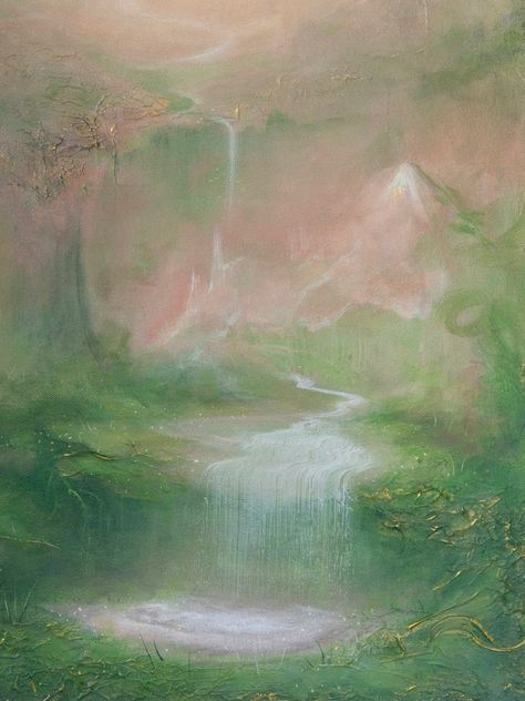 Waterfall Paintings, Oil Painting Nature, Acrylic Mixed Media, Just For Me, Dreamy Landscapes, Perth Western Australia, Fantasy Paintings, Mixed Media On Canvas, Nature Art Painting