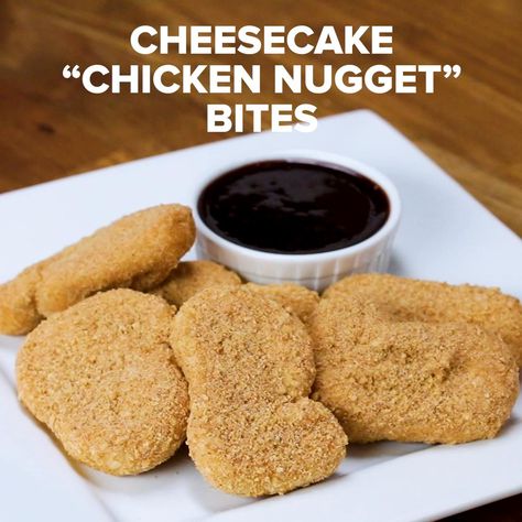 Here's what you need: cream cheese, powdered sugar, vanilla extract, salt, graham cracker crumbs, cinnamon, raspberry preserves, chocolate syrup Chicken Cake, Chicken Nugget Recipes, Nuggets Recipe, Raspberry Preserves, Savory Chicken, Chicken Nuggets, Recipe Images, Graham Cracker Crumbs, Sweet Savory