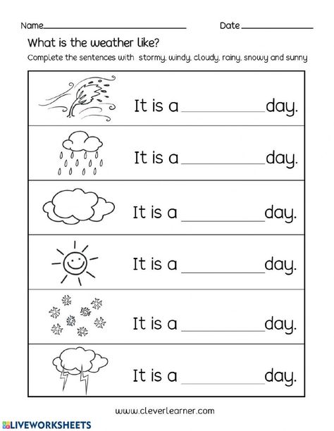 Weather - Interactive worksheet Weather Worksheets 2nd Grade, Weather Activities Preschool, Weather Activities For Kids, Daily Routine Activities, Seasons Worksheets, Weather Worksheets, Worksheets For Class 1, 1st Grade Science, English Activities For Kids