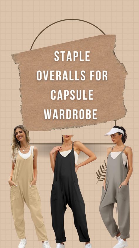 Amazon simple capsule Wardrobe, Fall 2023 fashion, Free people Overalls dupe Amazon Capsule Wardrobe, Simple Capsule Wardrobe, Granola Outfits, Summer Onesies, Baggy Overalls, Free People Overalls, Jumpsuits Casual, Womens Jumpsuits Casual, Crunchy Granola