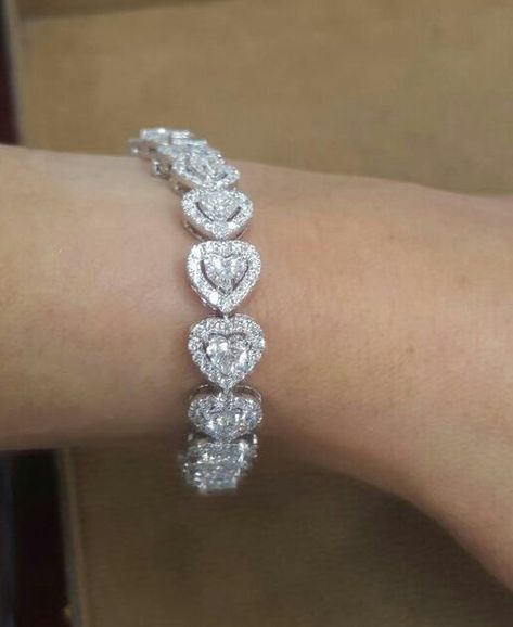 Heart round bracelet halo Tennis solid 925 sterling silver love Valentine's Day* #Handmade #Tennis Diamonds Bracelet, Round Bracelet, The Bling Ring, Jewelry Bracelets Silver, Diamond Jewelry Designs, Diamond Tennis Bracelet, Bracelets Gold Diamond, Bracelet Design, Bangles Bracelets