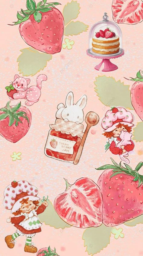 Strawberry wallpaper Pink Strawberry Drawing, Thanksgiving Food Wallpaper, Strawberry Shortcake Wallpaper Iphone, Strawberry Shortcake Wallpaper Laptop, Strawberry Shortcake Background, Strawberry Shortcake Aesthetic Wallpaper, Strawberries Shortcake, Strawberry Shortcake Wallpaper, Strawberry Background