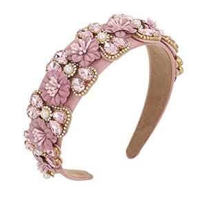 Urieo Crystal Embellished Hairbands Pink Rhinestone Baroque Headband Bejeweled Wide Head Band Party Wedding Hair Accessories for Women (pink) Embellished Headbands, Beaded Headband, Rhinestone Headband, Rose Jewelry, Crystal Accessories, Headband Styles, Boutique Accessories, Head Band, Pink Rhinestones