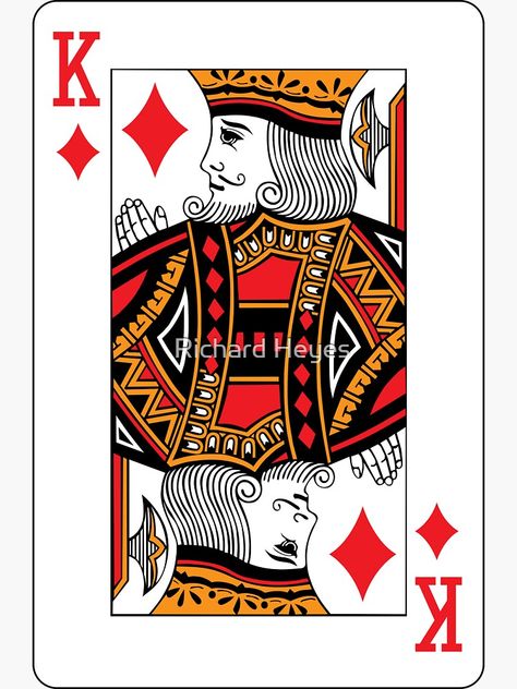 "King of Diamonds" Sticker for Sale by Richard Heyes | Redbubble King Of Diamonds, King Of Clubs, Playing Card Crafts, King Card, King Of Hearts, Back Tattoos, Cat Party, King Queen, Deck Of Cards