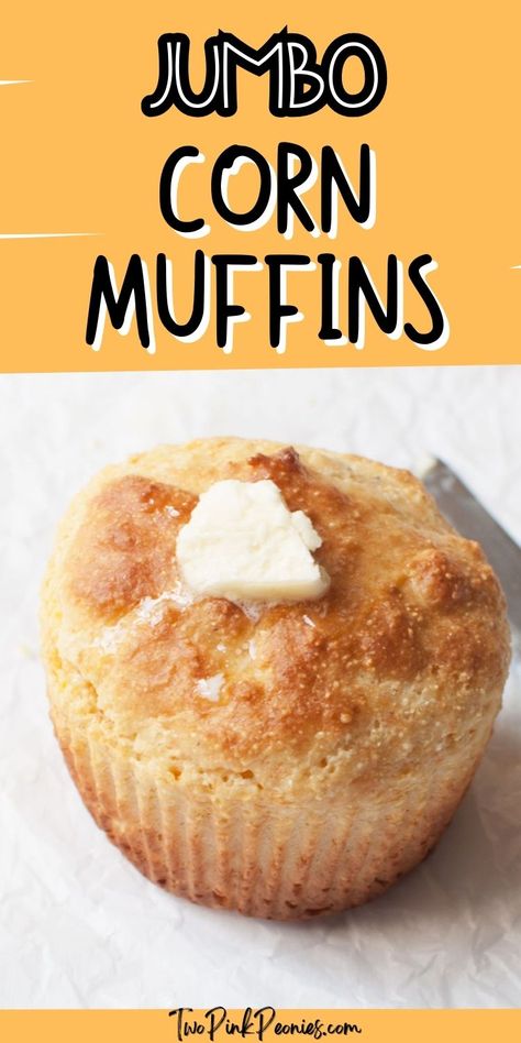 Text that says Jumbo Corn Muffins below the text is an image of a jumbo corn muffin with butter on it. Homemade Cornbread Muffins, Gluten Free Cornbread Muffins, Easy Cornbread Muffins, Gluten Free Corn Muffins, Breakfast Favorites, Gluten Free Recipes For Kids, Yummy Bread, Beer Bread Recipe, Cornbread Easy