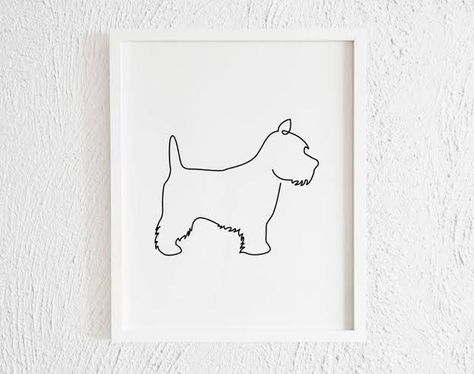 Westie Line Art, Westie Tattoo, Living Room Wall Gallery, Carolina Tattoo, Doodle Wall, Doodle Print, Dog Line Art, Cairn Terriers, Dog Line