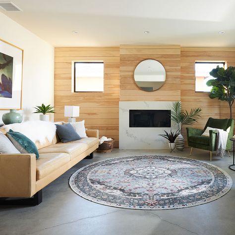 Round Rugs in Living Room, Dining and Bedroom | Ruggable Blog Round Rug Living Room Layout, Round Rug In Living Room, Rug In Living Room, Living Room Rug Placement, Round Rug Living Room, Round Carpet Living Room, Round Living Room, Rug Placement, Circular Rugs