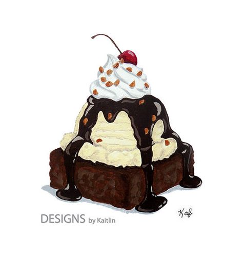 Ice Cream Sundae Dessert, Desserts Drawing, Best Cupcakes, Brownie Sundae, Chibi Food, Cupcake Drawing, Dessert Illustration, Brownie Ice Cream, 귀여운 음식 그림