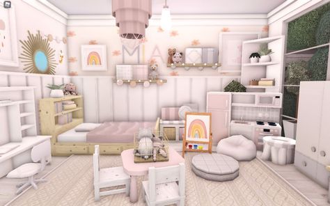 Toddler Bedroom Bloxburg, Toddler Room Bloxburg, Bloxburg Toddler Room Ideas, Bloxburg Toddler Room, Bloxburg Ideas Bedroom, Kids Bedroom Bloxburg, Bloxburg Playroom, Bloxburg Playroom Ideas, Bloxburg Kids Room Ideas