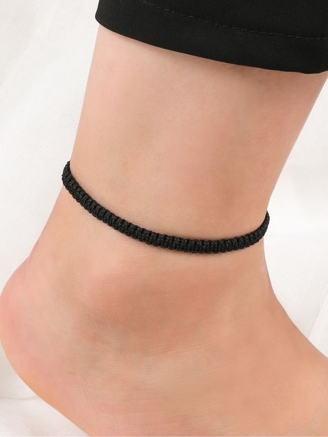 Leg Anklets Black, Black Anklet For Women, Anklets Design, Anklets Black, Black Anklet, Simple Beaded Bracelets, Gold Minimalist Jewelry, Handmade Anklets, Macrame Knots Pattern