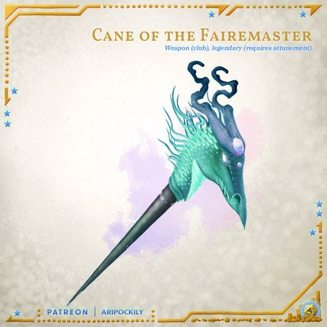 [Chance] Weapon - Cane of the Fairemaster | Patreon Fantasy Cane, Avatar Airbending Poses, D D Items, Dnd 5e Homebrew, Dnd Monsters, Cool Swords, Western World, Dungeons And Dragons Homebrew, Dungeon Master