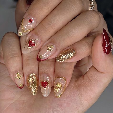 ⚜️ Golden hour ✨ ib from @colorspace_id 💛 ❤️ 𝗗𝗶𝘀𝗰𝗼𝘂𝗻𝘁 𝗖𝗼𝗱𝗲 at @kiokonailsupply use 𝗝𝗔𝗡𝗘𝗧 to save 💸 on your Korean gel / nail supplies ✨ #nailinspo #naildesign #rednails #maroonnails #fallnails #autumnnails #apresgelx #gelxnails #3dnails #chromenails #frenchnails #frenchtips #chromehearts Maroon Nails, Nail Supplies, Drawing Clothes, Nail Supply, Chrome Nails, Chrome Hearts, 3d Nails, Gel Nail, French Nails