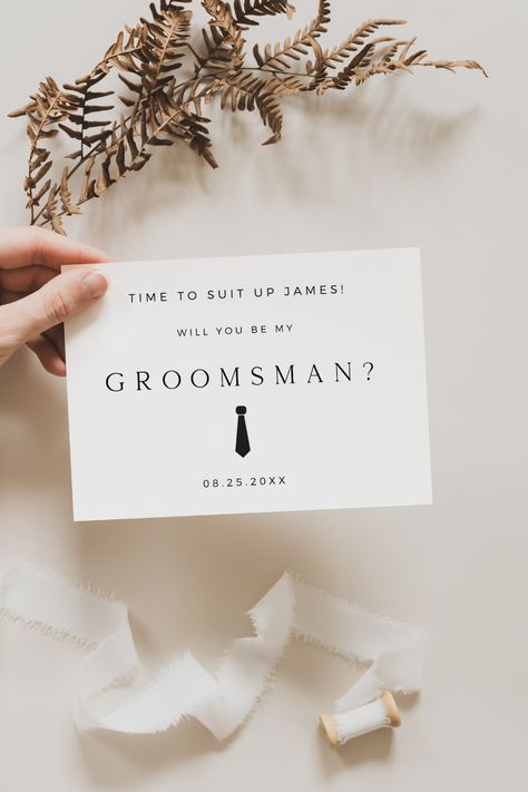 Looking for a unique way to ask your best man and groomsmen to be in your wedding party? This Groomsman Proposal Card is the perfect combination of style and humor to suit up that special guy! Click to view further details! Best Man Invite, Men Groomsmen Proposal, Best Man Proposal Card, Ways To Ask Groomsmen To Be In Wedding, Will You Be My Groomsman Ideas, Suit Up Groomsmen Proposal, Groomsmen Proposal Cards, Asking Groomsmen, Emerald Green Wedding Theme