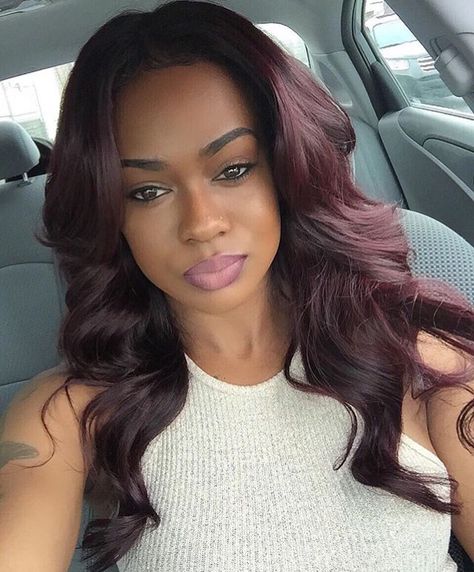 Burgundy hair color Hair Color On Dark Skin, Burgundy Natural Hair, Deep Burgundy Hair Color, Deep Burgundy Hair, Dark Burgundy Hair, Black Cherry Hair, Burgundy Hair Color, Cherry Hair Colors, Wine Hair Color