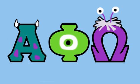 Monster's Inc themed Alpha Phi Omega letter design Frat Designs, Alpha Phi Omega, Tri Sigma, Pin Ideas, Alpha Sigma, Sigma Alpha, Alpha Sigma Alpha, Monster University, Alpha Phi