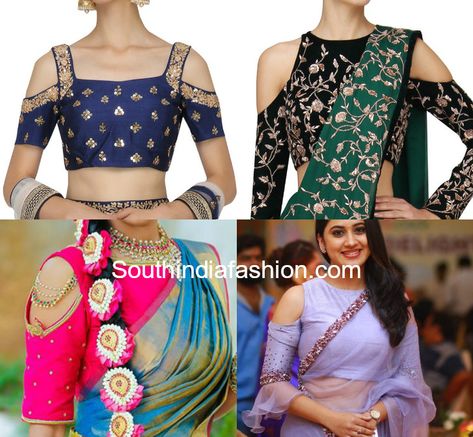 Embroidered cut shoulder blouse designs for party wear sarees. cold shoulder blouse designs, latest saree blouse designs, Indian saree blouse designs Cold Shoulder Blouse Indian, Shoulder Blouse Designs, Indian Saree Blouse Designs, Cold Shoulder Saree Blouse, Cold Shoulder Blouse Designs, Latest Saree Blouse Designs, Saree Jacket, Christmas Fashion Outfits, Saree Jacket Designs