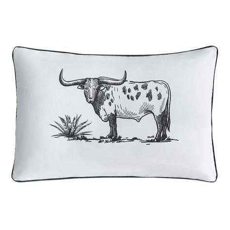 Get The Best Indoor Outdoor Pillows Of 2022 | HiEnd Accents Longhorn Steer, Reversible Bedding, Western Rustic, Texas Longhorn, Modern Western, Rustic Bedding, Rustic Cabin Decor, Black Pipe, Ranch Life