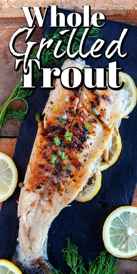 If you have never had Whole Grilled Trout, you need to check out this recipe! Bbq Trout Recipes, Grilled Lake Trout Recipes, Grill Trout Recipes, Whole Trout Recipes, Grilled Trout Recipes, Quick Tomato Soup, Grilled Cheese Recipes Gourmet, Shrimp Bbq Recipes, Grilled Trout