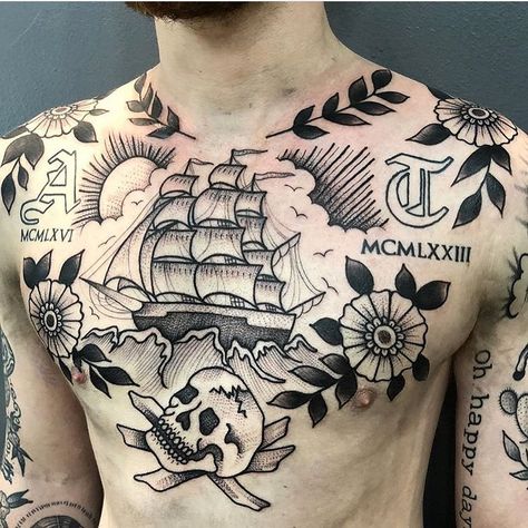 Stomach Tattoos For Guys, Traditional Back Tattoo, Traditional Chest Tattoo, Backpiece Tattoo, Diy Tattoo Permanent, Cuff Tattoo, Torso Tattoos, Traditional Tattoo Sleeve, Cool Chest Tattoos